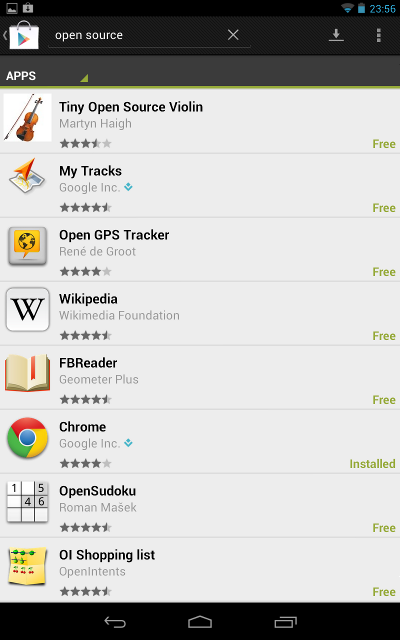 The Google Play Store, with the open source badge option turned off.