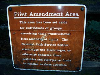 U.S. National Parks sign indicating a so-called 'free speech zone'.