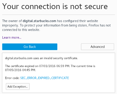 close-up view of 1 July TLS cert expiration, shown on 5 July