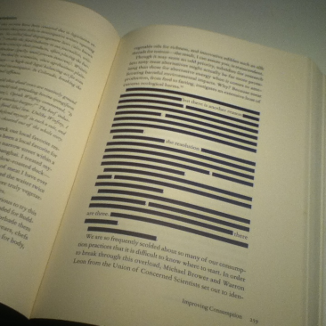 Self-censored page of 'Green Illusions', by Ozzie Zehner